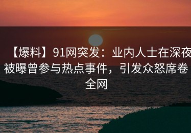 【爆料】91网突发：业内人士在深夜被曝曾参与热点事件，引发众怒席卷全网