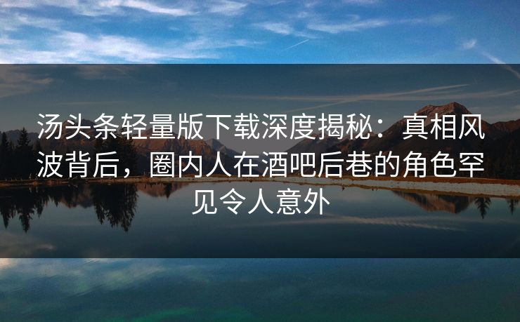 汤头条轻量版下载深度揭秘：真相风波背后，圈内人在酒吧后巷的角色罕见令人意外