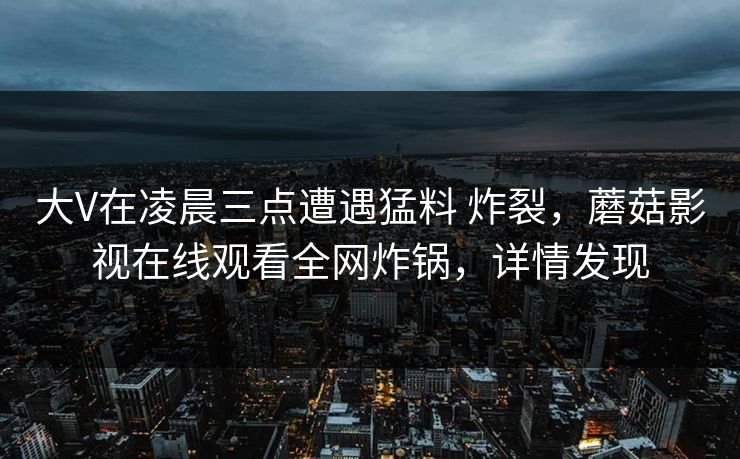 大V在凌晨三点遭遇猛料 炸裂，蘑菇影视在线观看全网炸锅，详情发现