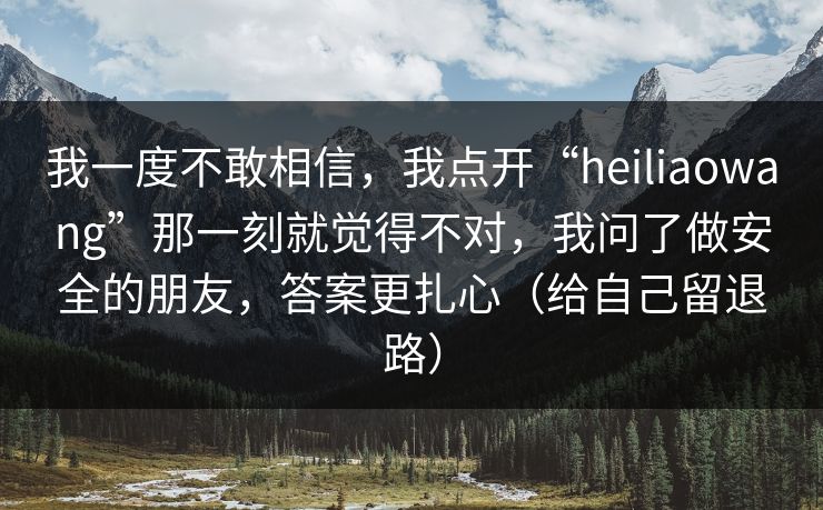 我一度不敢相信，我点开“heiliaowang”那一刻就觉得不对，我问了做安全的朋友，答案更扎心（给自己留退路）
