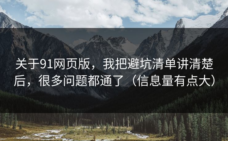 关于91网页版，我把避坑清单讲清楚后，很多问题都通了（信息量有点大）